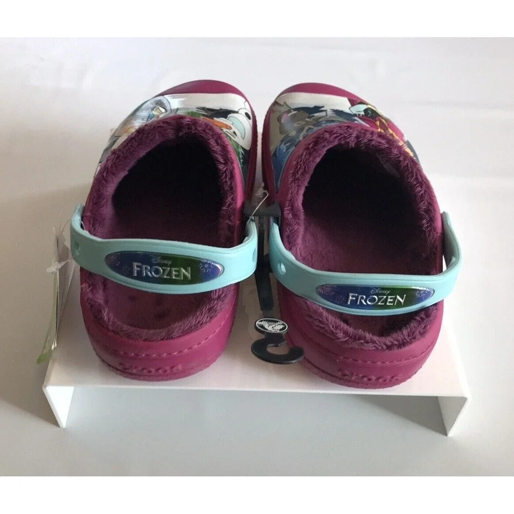 Crocs, Girls, Clogs 'Frozen' Anna/Elsa, Size Junior 2‎ 'Berry', Felt Lined.